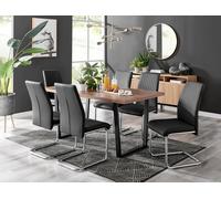 FurnitureboxUK Kylo Large Brown Wood Effect Dining Table & 6 Lorenzo Faux Leather Chairs in Black FurnitureboxUK Black