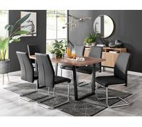 Kylo Large Brown Wood Effect Dining Table & 6 Lorenzo Faux Leather Chairs FurnitureboxUK Black One Size