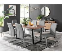 FurnitureboxUK Kylo Large Brown Wood Effect Dining Table & 6 Lorenzo Faux Leather Chairs in Grey FurnitureboxUK Grey