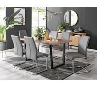 Kylo Large Brown Wood Effect Dining Table & 6 Lorenzo Faux Leather Chairs FurnitureboxUK Grey One Size