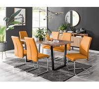 Furniture Box Kylo Brown Wood Effect Dining Table and 6 Mustard Lorenzo Chairs