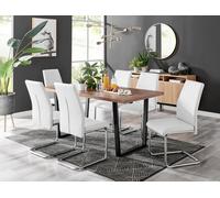 Kylo Large Brown Wood Effect Dining Table & 6 Lorenzo Faux Leather Chairs FurnitureboxUK White One Size