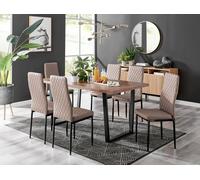 Furniture Box Kylo Brown Wood Effect Dining Table and 6 Cappuccino Milan Black Leg Chairs