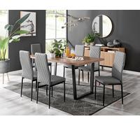 Furniture Box Kylo Brown Wood Effect Dining Table and 6 Grey Milan Black Leg Chairs