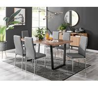 Furniture Box Kylo Brown Wood Effect Dining Table and 6 Grey Milan Chrome Leg Chairs
