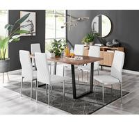 Furniture Box Kylo Brown Wood Effect Dining Table and 6 White Milan Chrome Leg Chairs