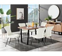 Furnitureboxuk Kylo Large Brown Wood Effect Dining Table & 6 Nora Black Leg Velvet Chairs In Cream Cream One Size