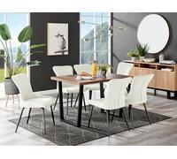 FurnitureboxUK Kylo Large Brown Wood Effect Dining Table & 6 Nora Black Leg Velvet Chairs in Cream FurnitureboxUK Cream