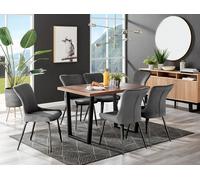 Furnitureboxuk Kylo Large Brown Wood Effect Dining Table & 6 Nora Black Leg Velvet Chairs In Dark Grey Dark Grey One Size