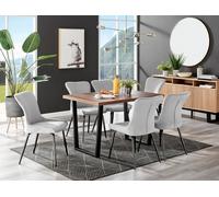 Furnitureboxuk Kylo Large Brown Wood Effect Dining Table & 6 Nora Black Leg Velvet Chairs In Light Grey Light Grey One Size