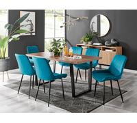 FurnitureboxUK Kylo Large Brown Wood Effect Dining Table & 6 Pesaro Velvet Black Leg Chairs in Blue FurnitureboxUK Blue