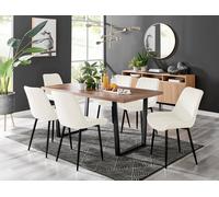 FurnitureboxUK Kylo Large Brown Wood Effect Dining Table & 6 Pesaro Velvet Black Leg Chairs in Cream FurnitureboxUK Cream