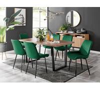 Kylo Brown Wood Effect Dining Table 6 Pesaro Black Leg Chairs - Green