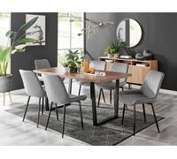 Kylo Large Brown Wood Effect Dining Table & 6 Pesaro Velvet Black Leg Chairs FurnitureboxUK Grey One Size