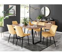 Kylo Brown Wood Effect Dining Table 6 Pesaro Black Leg Chairs - Mustard
