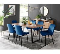 Kylo Brown Wood Effect Dining Table 6 Pesaro Black Leg Chairs - Navy