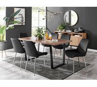 Kylo Large Brown Wood Effect Dining Table & 6 Pesaro Velvet Silver Leg Chairs FurnitureboxUK Black One Size