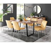 Kylo Large Brown Wood Effect Dining Table & 6 Pesaro Velvet Silver Leg Chairs FurnitureboxUK Cream One Size