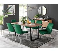 Furniture Box Kylo Brown Wood Effect Dining Table and 6 Green Pesaro Silver Chairs