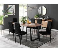 Furniture Box Kylo Brown Wood Effect Dining Table and 6 Black Velvet Milan Black Leg Chairs