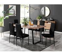 FurnitureboxUK Kylo Large Brown Wood Effect Dining Table & 6 Velvet Milan Black Leg Chairs FurnitureboxUK Black