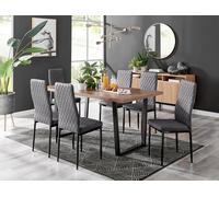 Furnitureboxuk Kylo Large Brown Wood Effect Dining Table & 6 Velvet Milan Black Leg Chairs In Grey Grey One Size
