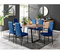 FurnitureboxUK Kylo Large Brown Wood Effect Dining Table & 6 Velvet Milan Black Leg Chairs in Navy FurnitureboxUK Navy