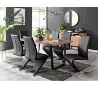 FurnitureboxUK Kylo Large Brown Wood Effect Dining Table & 6 Willow Faux Leather Chairs in Black FurnitureboxUK Black