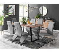 Furnitureboxuk Kylo Large Brown Wood Effect Dining Table & 6 Willow Faux Leather Chairs In Grey Grey