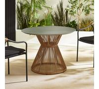 Furniturebox Uk Lanai Beige Rattan & Black Round Garden Dining Table