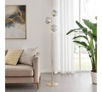 Furnitureboxuk Lazio Brass Plated Art Deco Tree Floor Lamp With 3 Smoked Glass Globes In Gold Gold