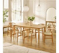Furniturebox Uk Leif Oak Effect Wood Rectangular Extending Table & 6 Caia Wishbone Dining Chairs
