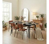 FurnitureboxUK Leif Wood Extending Dining Table with 6 Tan Delta Chairs in Black FurnitureboxUK Black