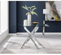 Leonardo 4 Glass And Chrome Metal Dining Table - Grey