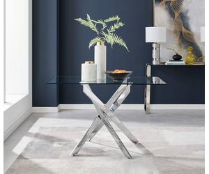 Furnitureboxuk Leonardo 120Cm 4-Seater Glass And Chrome Metal Starburst Dining Table In Silver Silver One Size