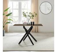 Furnitureboxuk Leonardo 4-Seater Dining Table With Marble Effect Glass Top And Black Metal Legs In Dark Brown Dark Brown One Size