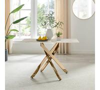 Furnitureboxuk Leonardo 4-Seater Dining Table With Marble Effect Glass Top And Gold Metal Legs In White White One Size