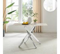 Furnitureboxuk Leonardo 4-Seater Dining Table With Marble Effect Glass Top And Silver Metal Legs In White White One Size