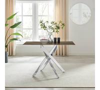 Furnitureboxuk Leonardo 4-Seater Dining Table With Marble Effect Glass Top And Silver Metal Legs In Dark Brown Dark Brown One Size