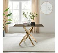 FurnitureboxUK Leonardo 4-Seater Dining Table With Marble Effect Glass Top & Gold Metal Legs in Dark Brown FurnitureboxUK Dark Brown