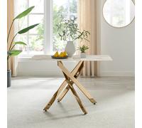 FurnitureboxUK Leonardo 4-Seater Dining Table With Marble Effect Glass Top & Gold Metal Legs in White FurnitureboxUK White