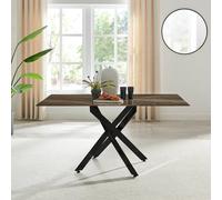 Furnitureboxuk Leonardo 6-Seater Dining Table With Marble Effect Glass Top And Black Metal Legs In Dark Brown Dark Brown One Size