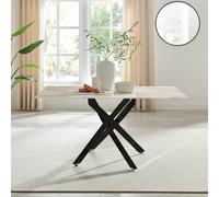 Furnitureboxuk Leonardo 6-Seater Dining Table With Marble Effect Glass Top And Black Metal Legs In White White One Size