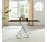 Furnitureboxuk Leonardo 6-Seater Dining Table With Marble Effect Glass Top And Silver Metal Legs In Dark Brown Dark Brown One Size