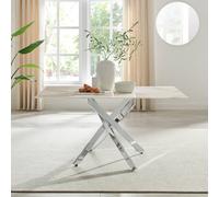 Furnitureboxuk Leonardo 6-Seater Dining Table With Marble Effect Glass Top And Silver Metal Legs In White White One Size