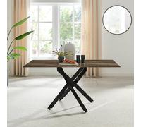 FurnitureboxUK Leonardo 6-Seater Dining Table With Marble Effect Glass Top & Black Metal Legs in Dark Brown FurnitureboxUK Dark Brown