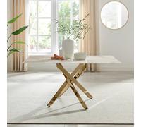 FurnitureboxUK Leonardo 6-Seater Dining Table With Marble Effect Glass Top & Gold Metal Legs in White FurnitureboxUK White