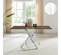 FurnitureboxUK Leonardo 6-Seater Dining Table With Marble Effect Glass Top & Silver Metal Legs in Dark Brown FurnitureboxUK Dark Brown