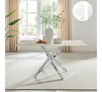 FurnitureboxUK Leonardo 6-Seater Dining Table With Marble Effect Glass Top & Silver Metal Legs in White FurnitureboxUK White