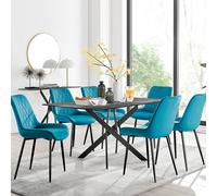 Furniturebox Leonardo Rectangular Glass And Black Metal 6 Seater Dining Table And Chairs, Glass Dining Table And Chairs Set